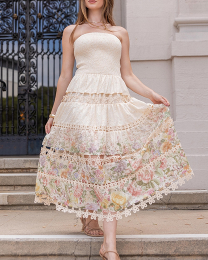 Strut & Bolt Eyelet Lace Tube Dress in Floral Print - D-10919-H