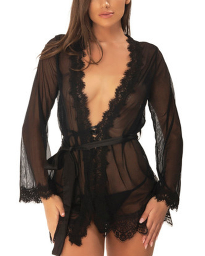 Oh La La Cheri Provence Sheer Shortie Robe w/ Matching G-String - 94-11136
