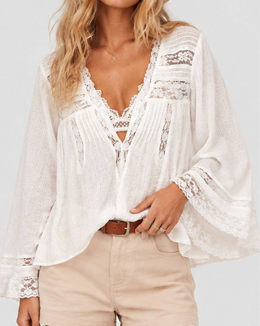 Sweet Kama Eyelet Ruffle Lace Blouse - SKT5K57