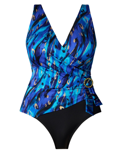 Longitude Gilded Long Torso Buckle Shirred Surplice One Piece - L260288