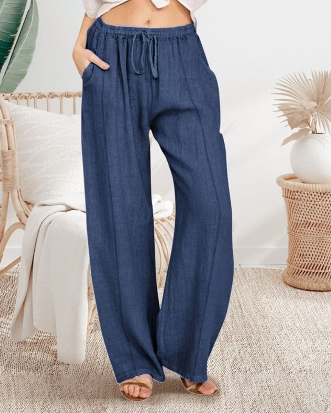 Sheer Trend Plus Size Loose-Fit Plus Size Solid Casual Pants -  6125409