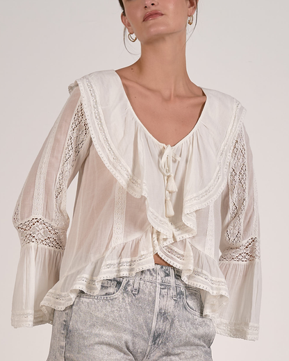 Elan Long Sleeve Ruffle Top - Wl11663