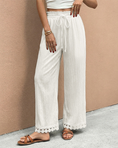Lovesoft Textured Wide Leg Pants with Lace Hem - BMD653 Pants
