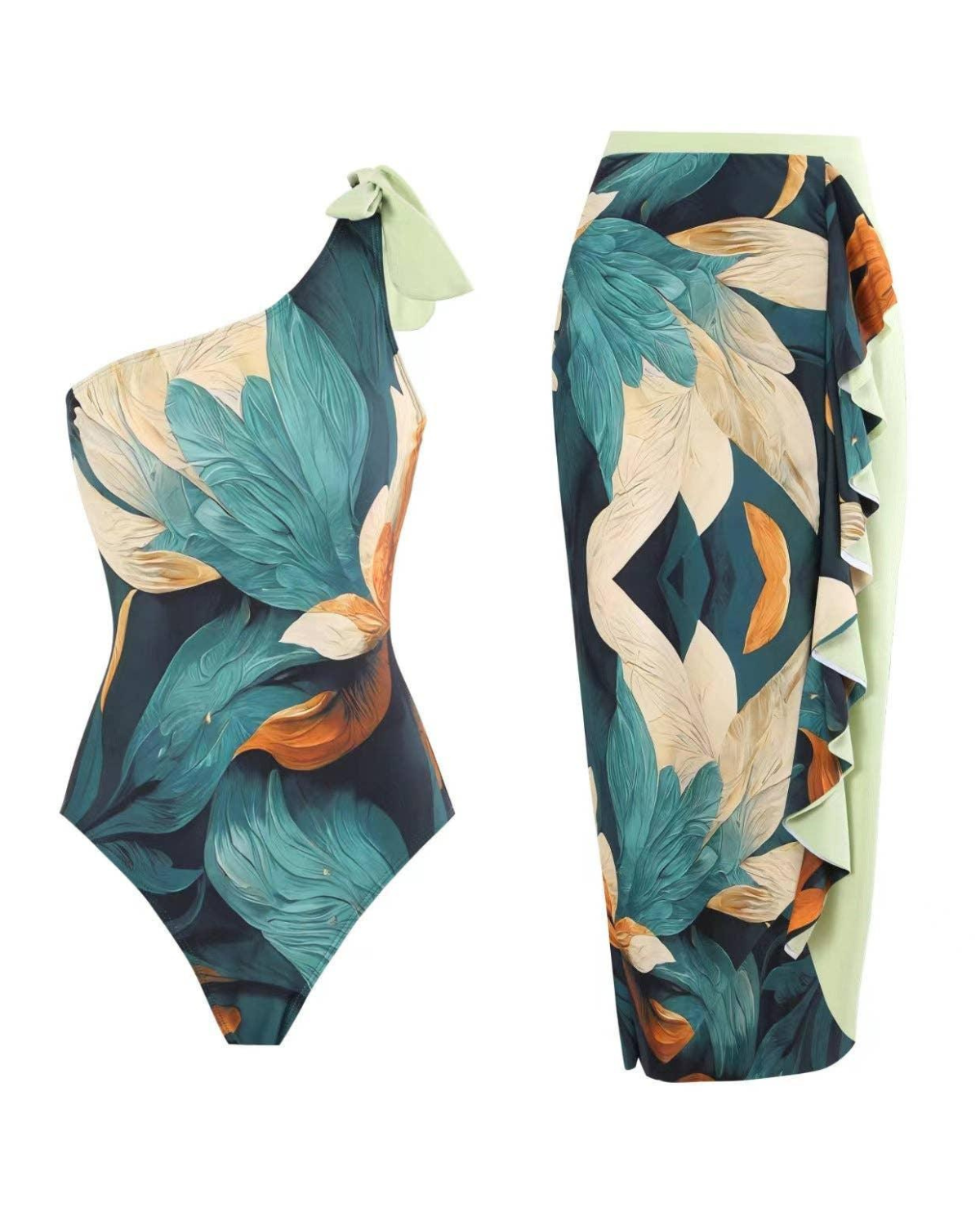 Sweet Kama Floral Print One Piece with Cover Up - Y169