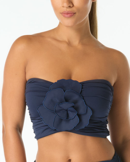 Carmen Marc Valvo Solids Flower Applique Bandeau Crop Top (More Colors Available) - C7G380