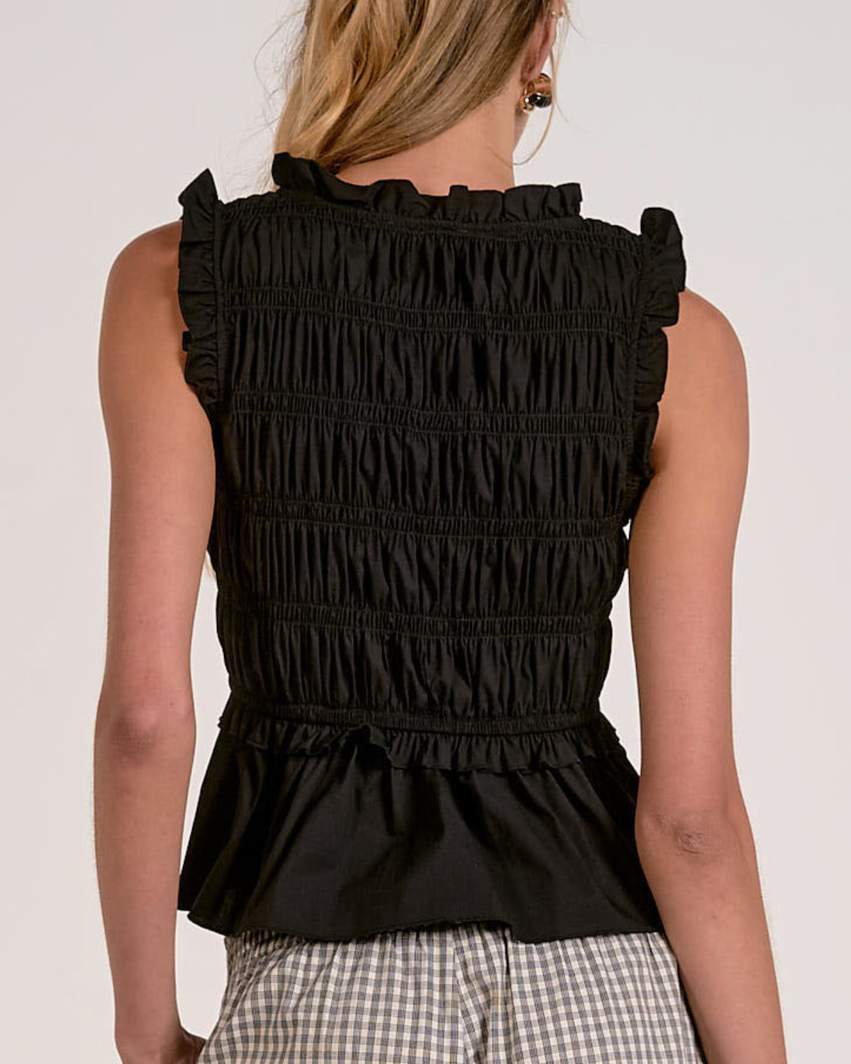 Elan Smocked Ruffle Peplum Top - PLP11670