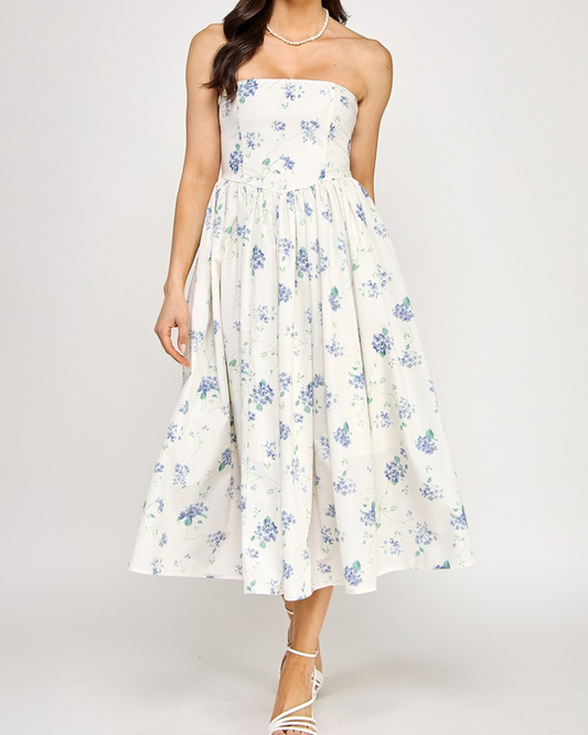 Blush BJ Strapless Floral Midi Dress With Pockets - D5516-1