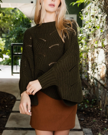 Leto Ribbed Knit Pattern Poncho with Sleeves (More colors available) - Yp-3021