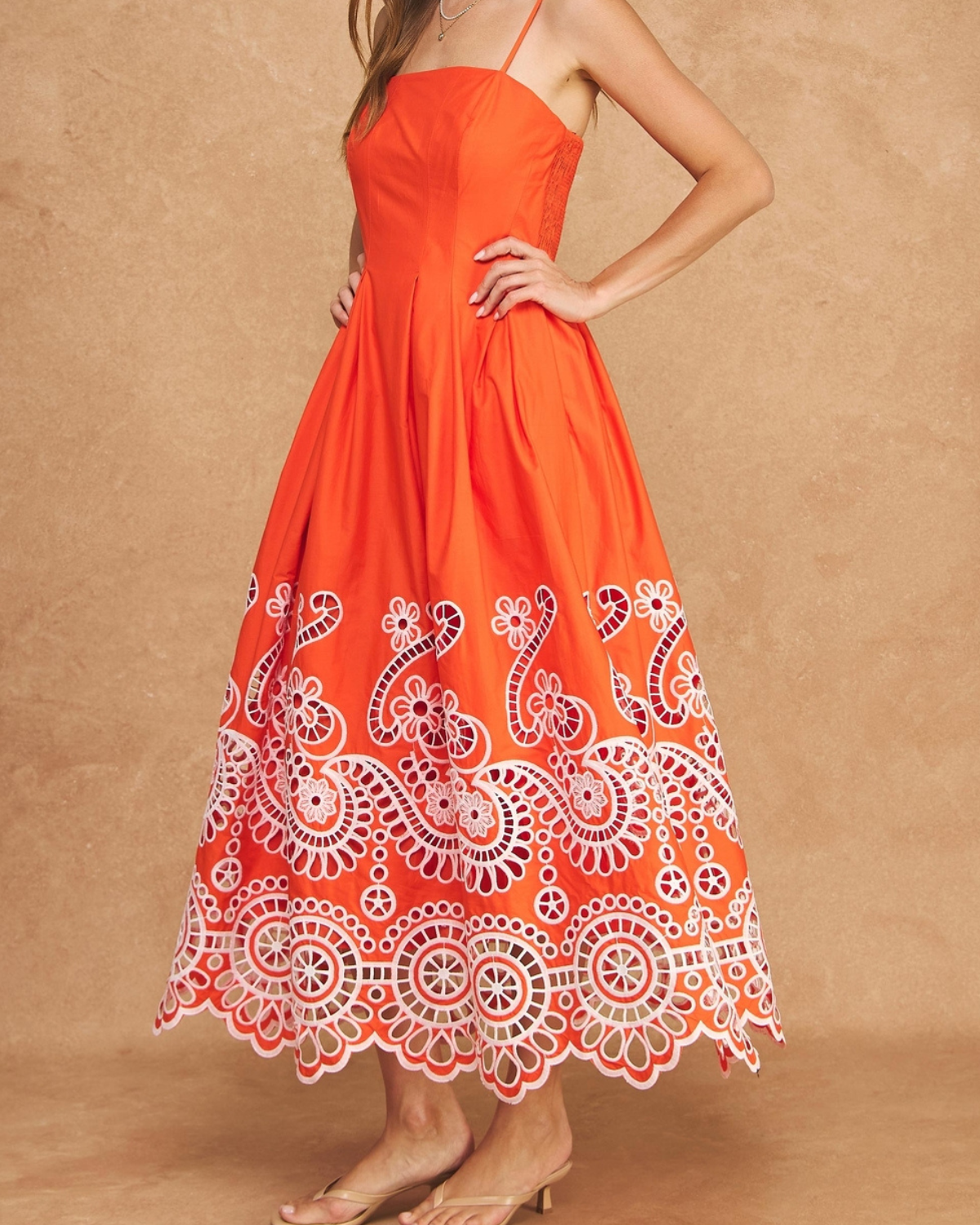 Strut & Bolt Scalloped Eyelet Embroidered Midi Dress - D-11389
