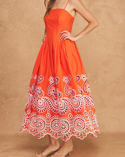 Strut & Bolt Scalloped Eyelet Embroidered Midi Dress - D-11389