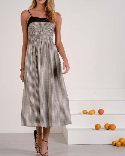 Elan Gingham Smocked Midi Dress - Plp50445
