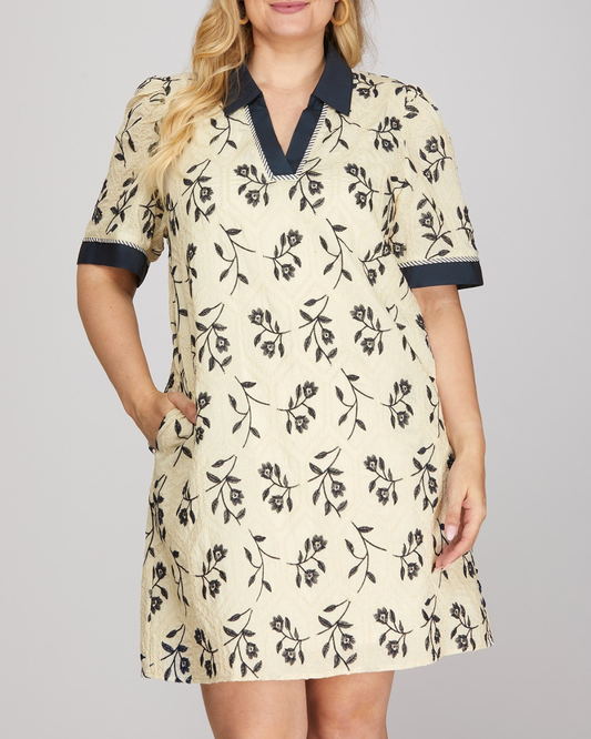 Sung Light Clothing Plus Woven Embroidered Collared Mini Dress - LVE2986