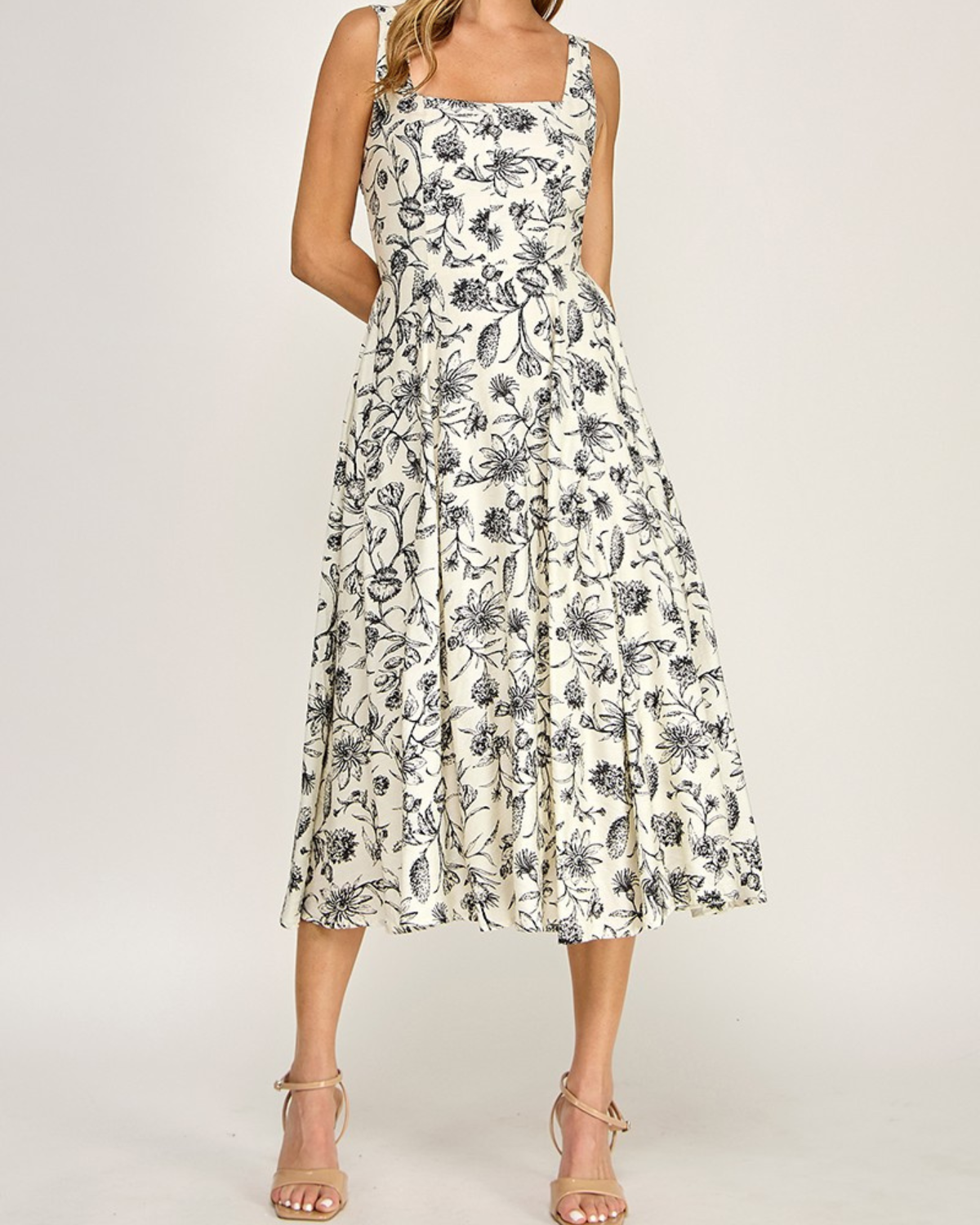 Blush BJ Printed Square Neck Midi Dress - D5421