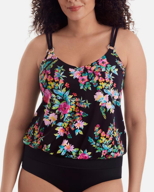 Shape Solver V-Neck Blouson Ring Tankini Top - 7102708