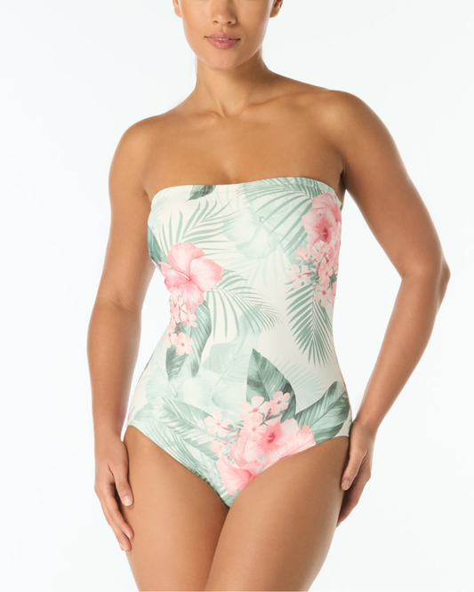 Coco Contours Hibiscus Breeze Galena Bra Sized Bandeau One Piece Swimsuit - T1A060