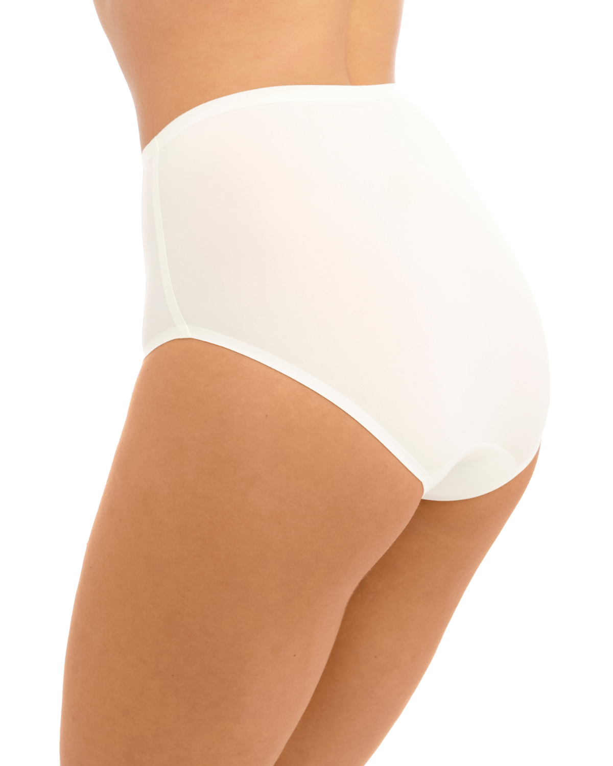 Model wearing a seamless stretch full brief in white