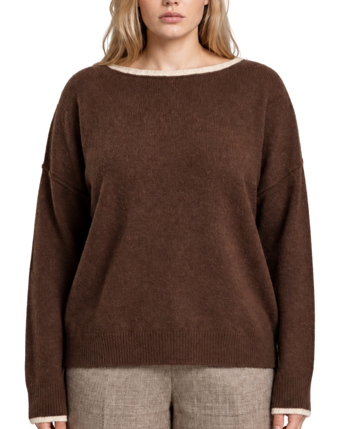 Cure Market Plus Size Contrast Trim Long Sleeve Sweater (More Colors Available) - 55T-073110526