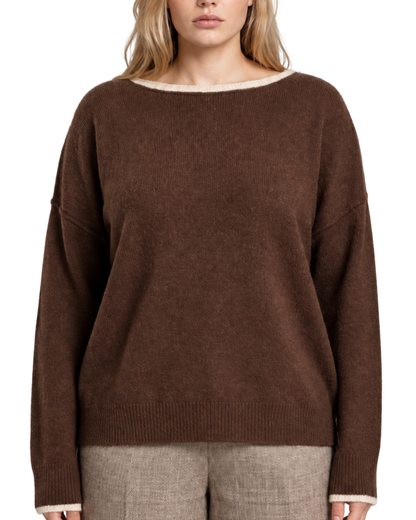 Cure Market Plus Size Contrast Trim Long Sleeve Sweater (More Colors Available) - 55T-073110526