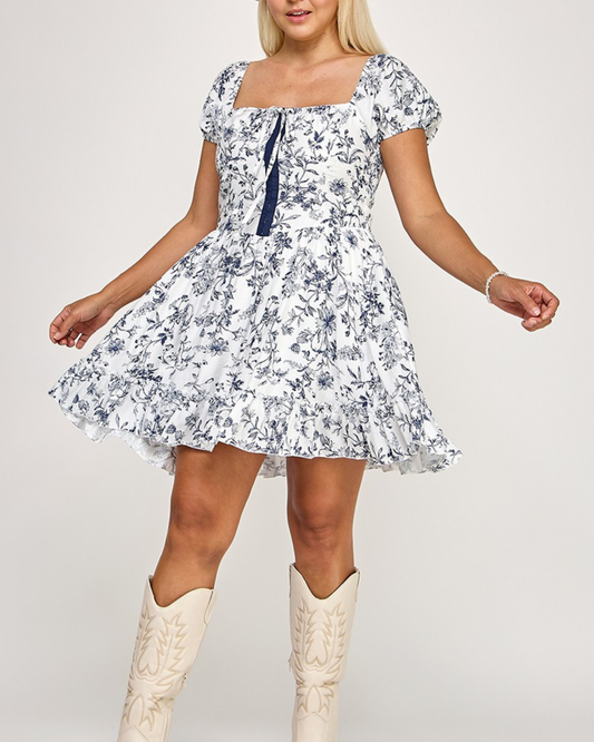 Blush BJ Plus Size Corset Waist Puff Sleeve Mini Dress - D5420X