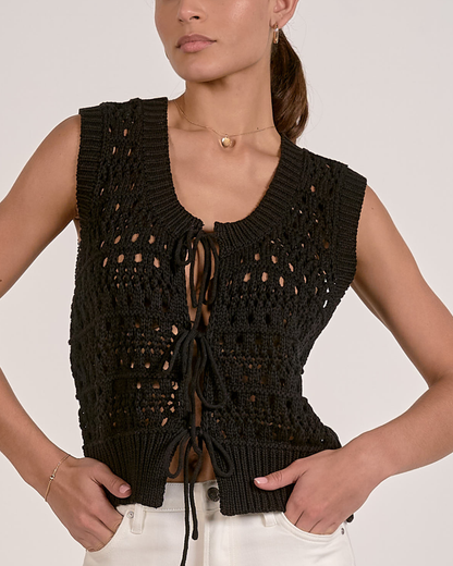Elan Crochet Tie Front Vest Top - SW11642