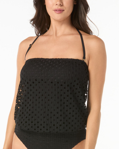 Carmen Marc Valvo Living Paradise Blouson Bandeau Crochet Tankini Top - C21302
