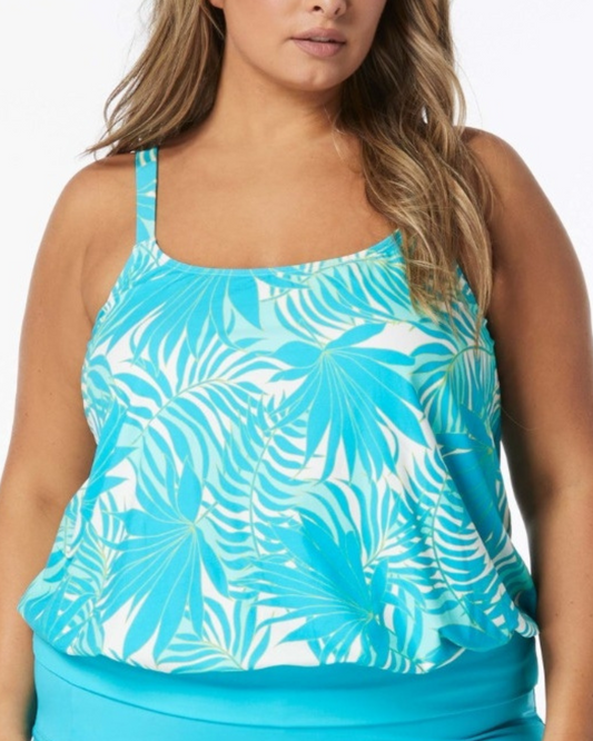 2024 Beach House Women's Aqua Palm Sarah Blouson Tankini Top - Hw9c120