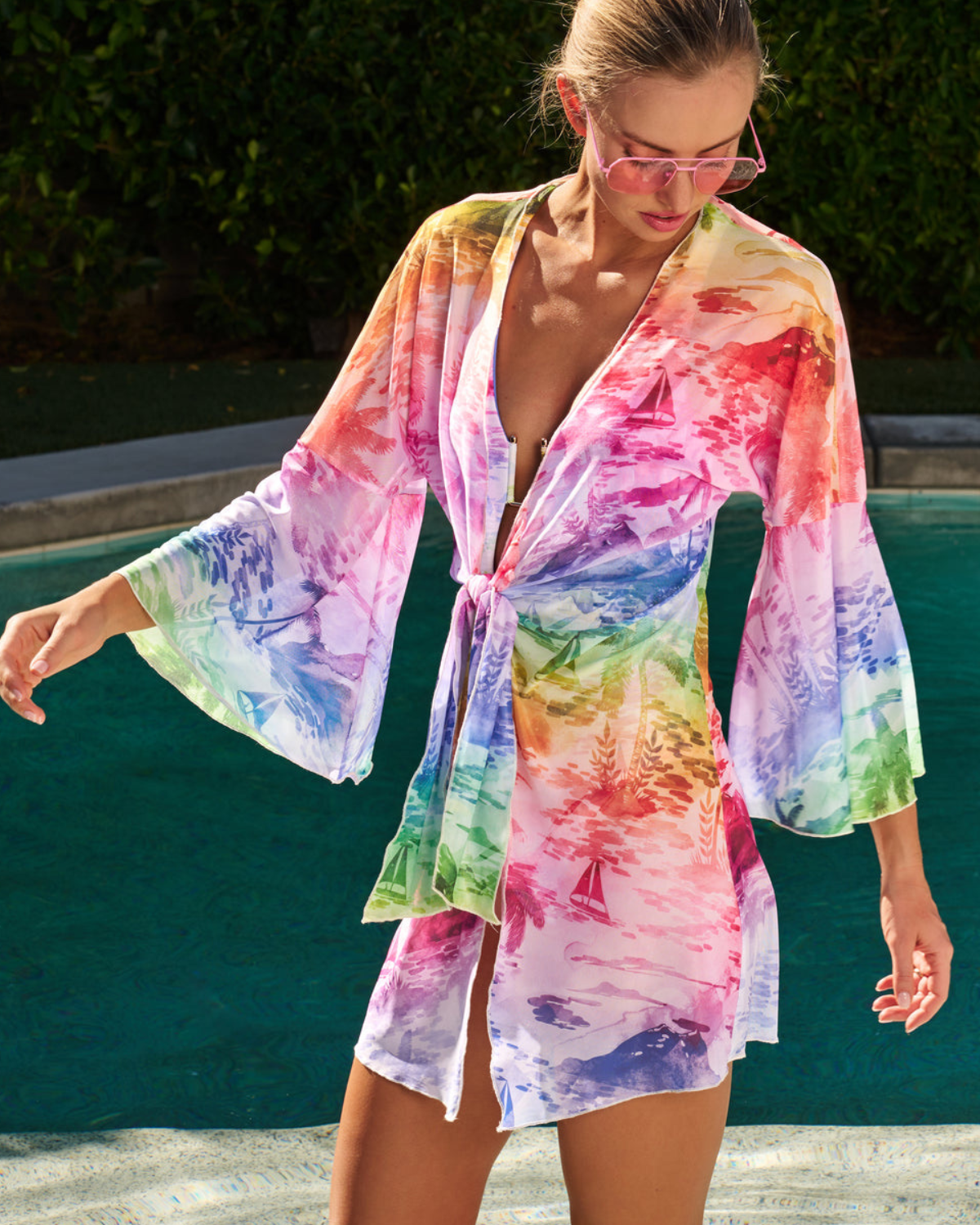 Becca by Rebecca Virtue Fiji Tie Front Tunic Cover Up - 1838671
