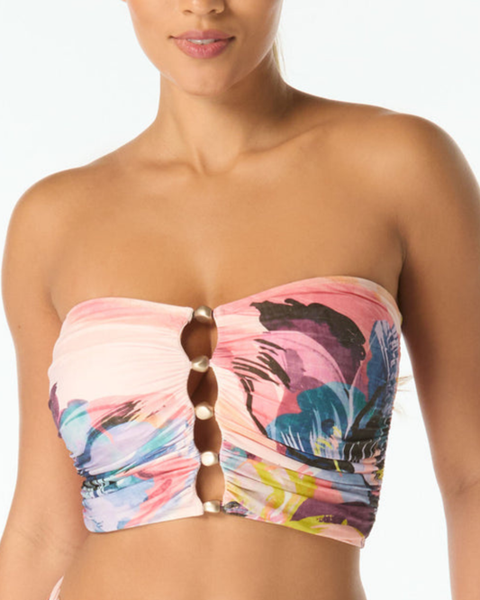 Carmen Marc Valvo Garden Party Bandeau Draped Bikini Top - C7Y955
