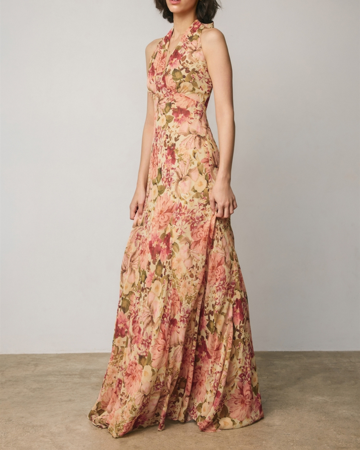Dress Forum Floral Chiffon Halter Godet Maxi Dress - FD14117