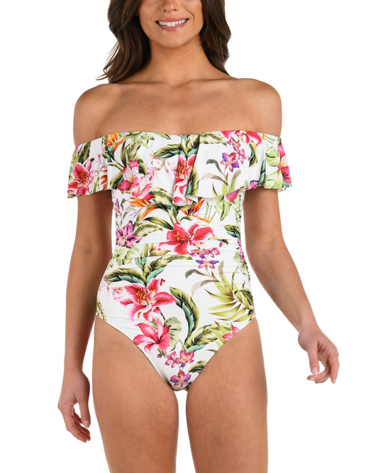 2025 La Blanca Polynesian Paradise Off Shoulder Ruffle One Piece - Lb5ne11