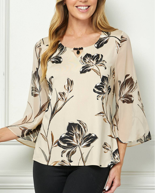 Winslow Plus Size Vintage Blossom Keyhole Neckline Knit Blouse - G516401m59x