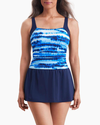Shape Solver Tiger Sunrise Navy Square Neck Skater Dress - 7104904
