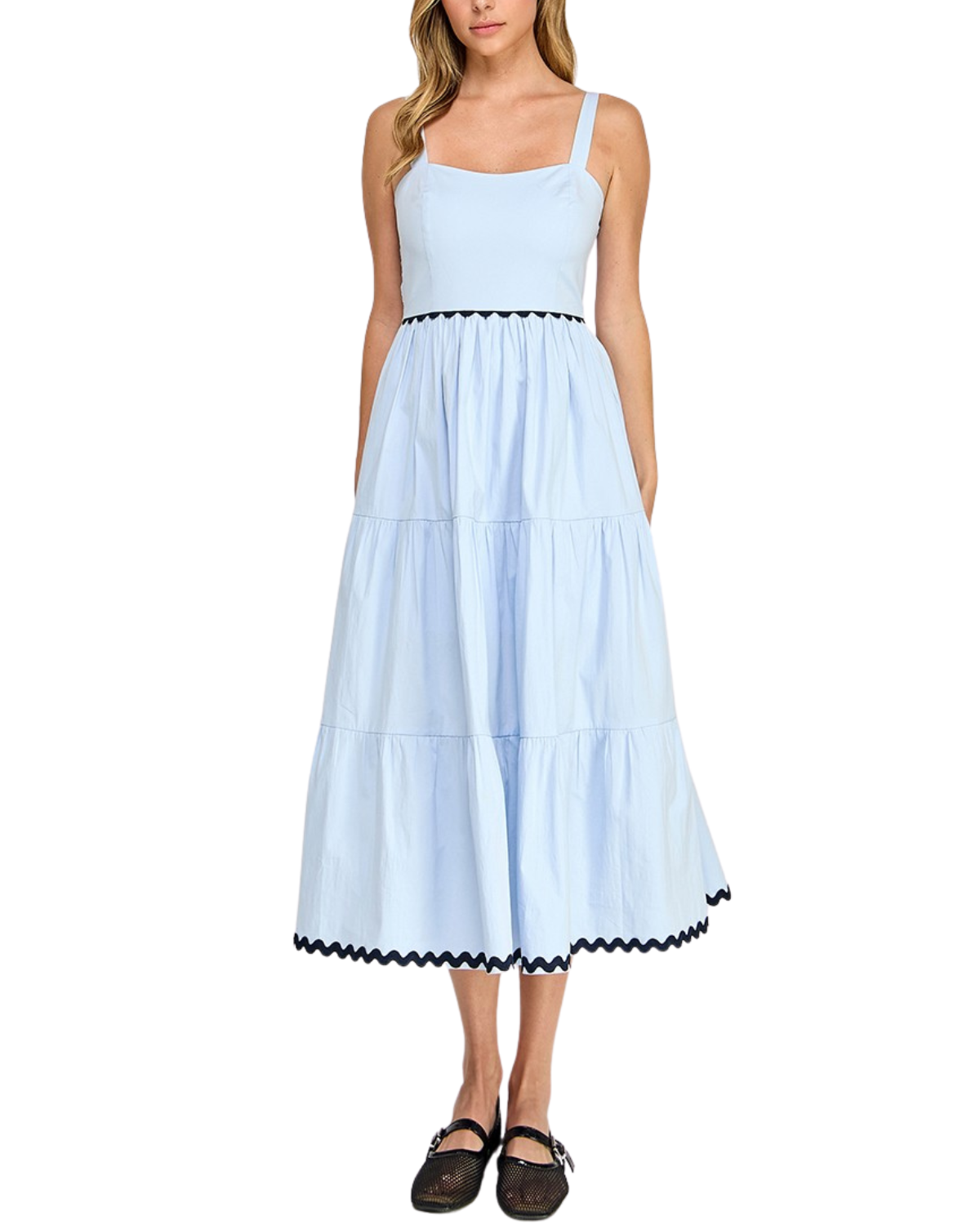 Blush BJ Square Neck Contrast Trim Midi Dress (More Colors Available) - D5657