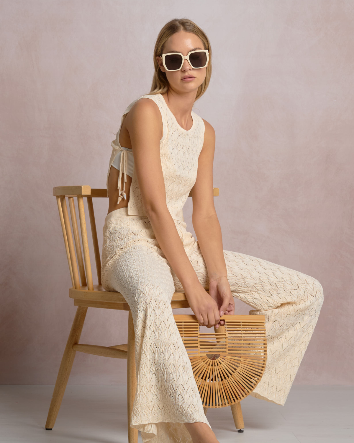 Elan Crochet Chevron Side Tie Knit Top - PCC11570