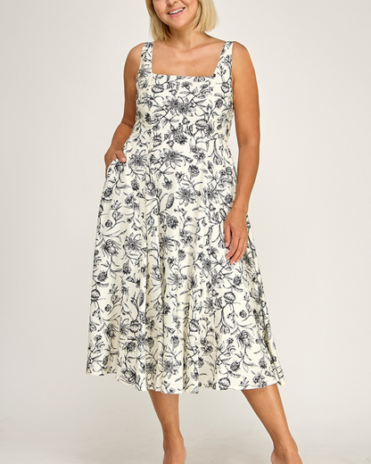 Blush BJ Plus Size Printed Square Neck Midi Dress - D5421X