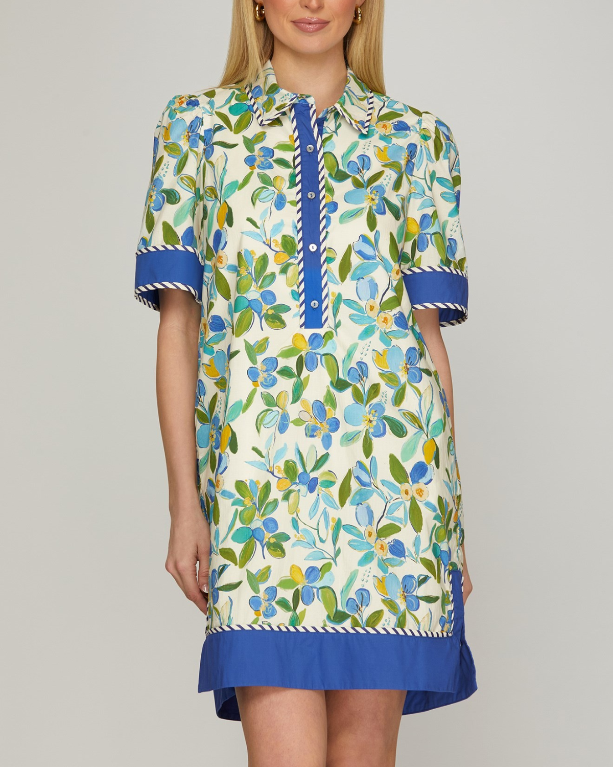 Sung Light Clothing Collared Button Down Woven Print Mini Dress - LVE2812
