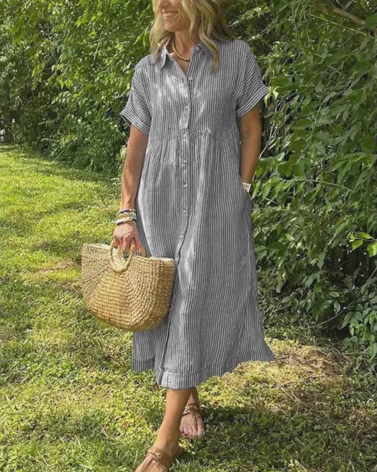 Fleurworld Striped Button Down Shirt Dress (More Colors Available) - 58188903849