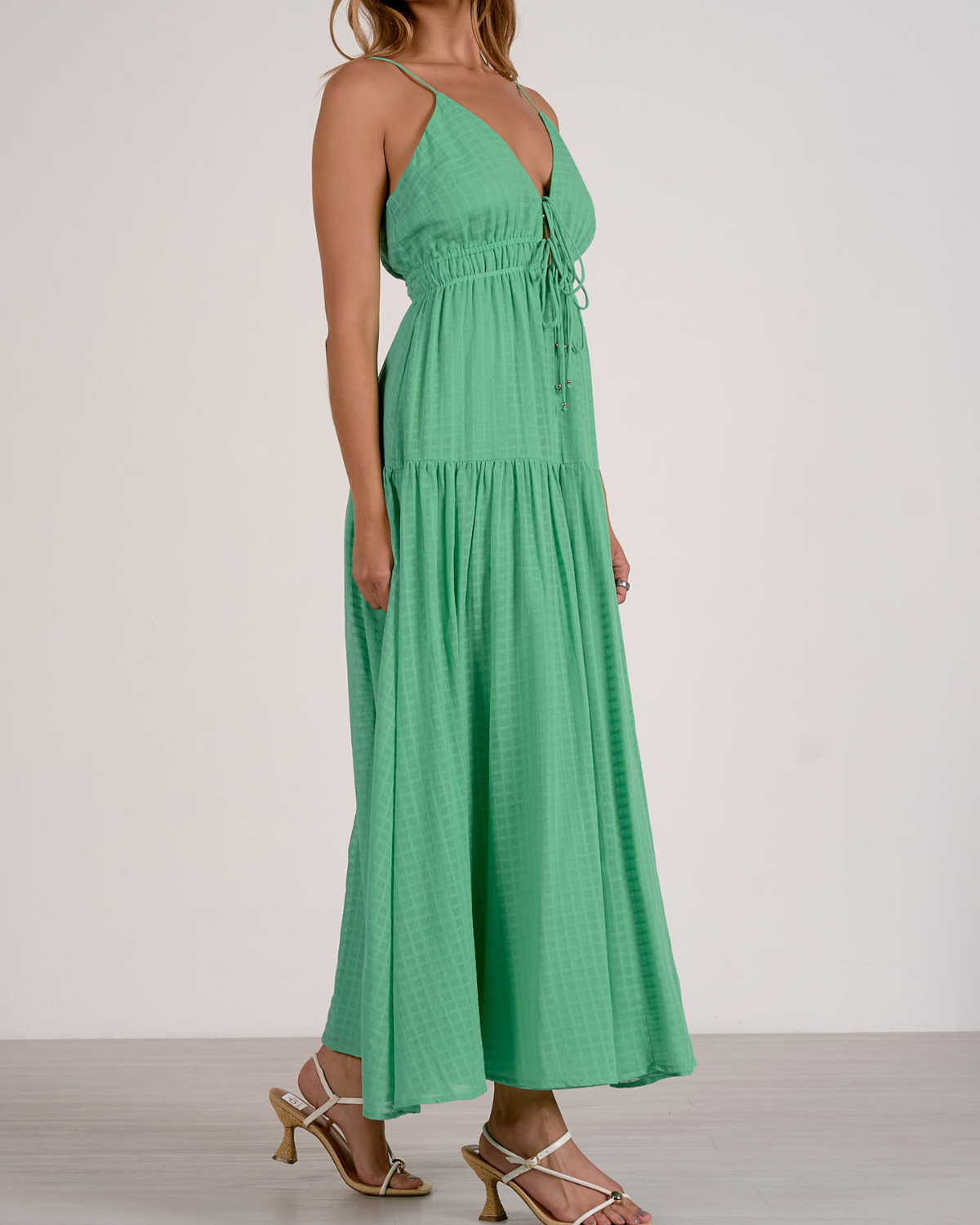 Elan Textured Tie Front Tiered Maxi Dress - WG5999