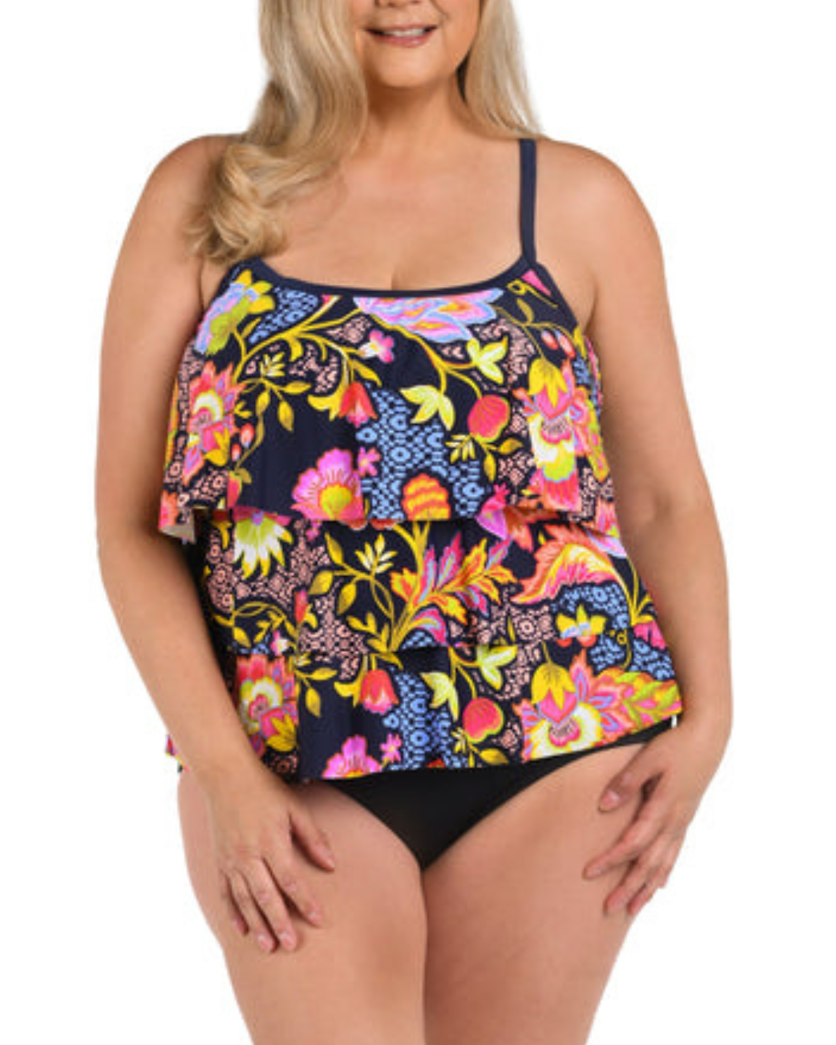 2025 Maxine of Hollywood Plus Ornamental Garden Triple Tiered Tankini Top - MW5EJ59