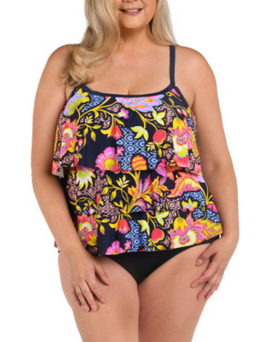 2025 Maxine of Hollywood Plus Ornamental Garden Triple Tiered Tankini Top - MW5EJ59