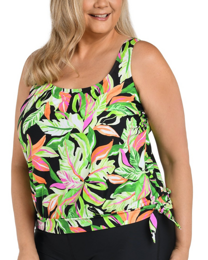 2025 Maxine of Hollywood Plus Rainforest Rainbow Banded Scoop Blouson Tankini Top - MW5EQ67 (Final Sale, Cannot Be Returned or Exchanged)