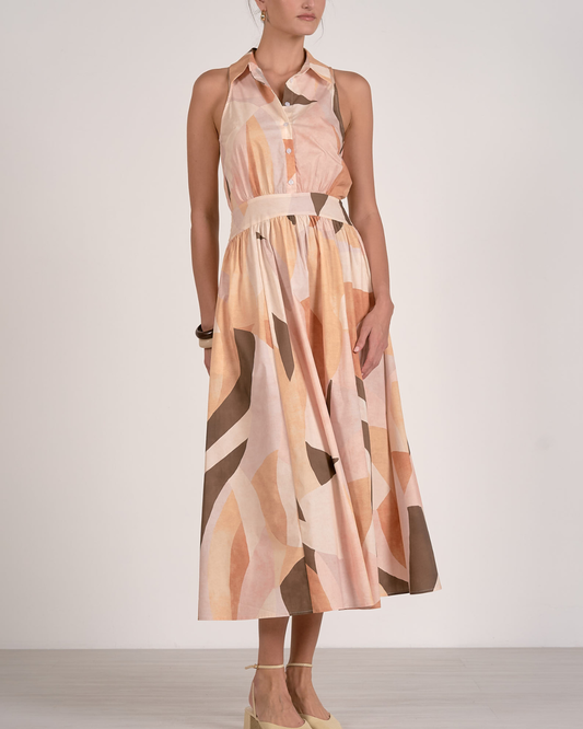 Elan Abstract Print Collared Maxi Dress - PLP50323