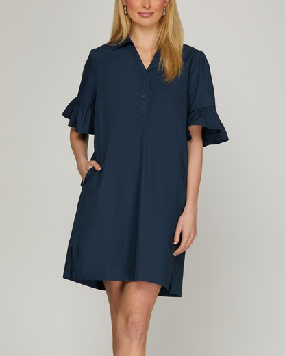 Sung Light Clothing Bell Sleeve Solid Mini Dress (More Colors Available) - LVE2466