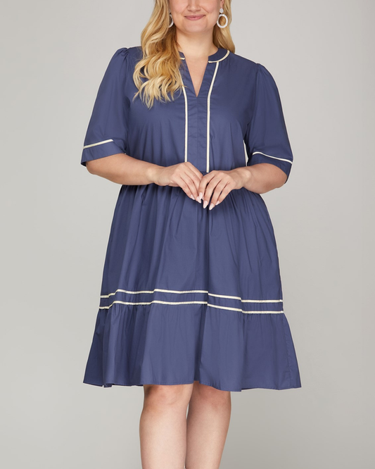 Sung Light Clothing Plus Short Sleeve Tiered Solid Mini Dress - LVE2470