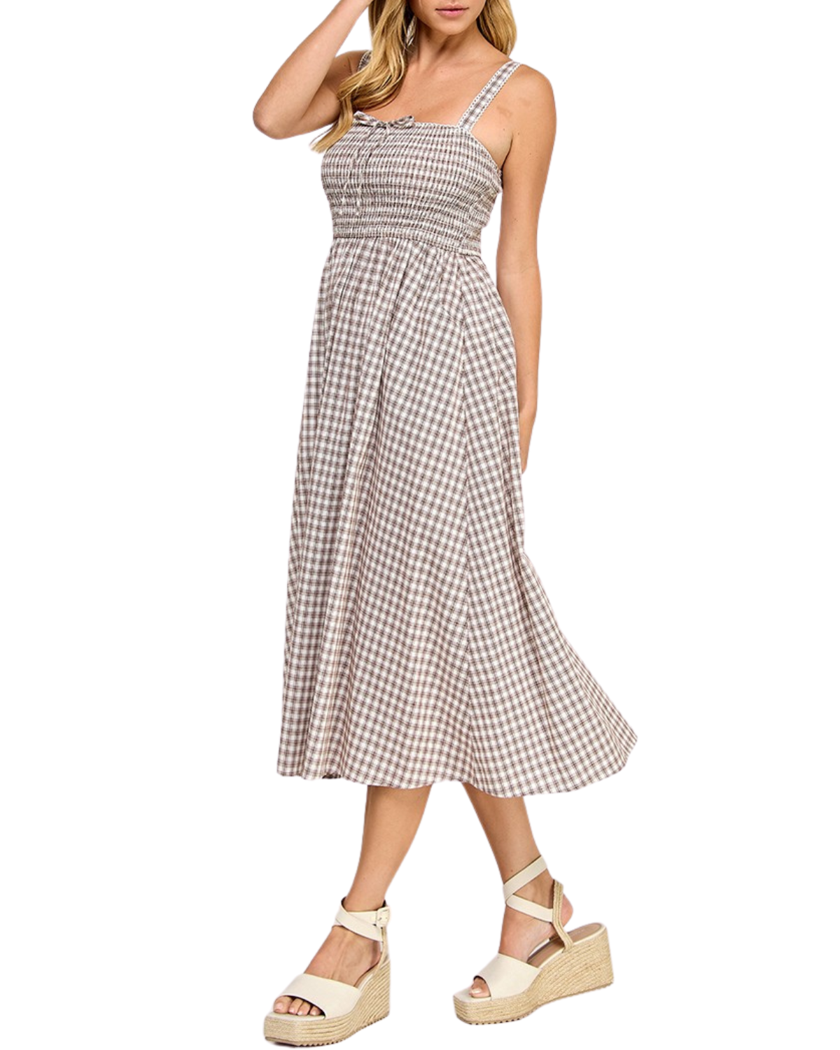 Blush BJ Smocked Gingham Midi Dress - D5586