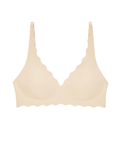 Flat lay of a molded wire-free t-shirt bra in nude