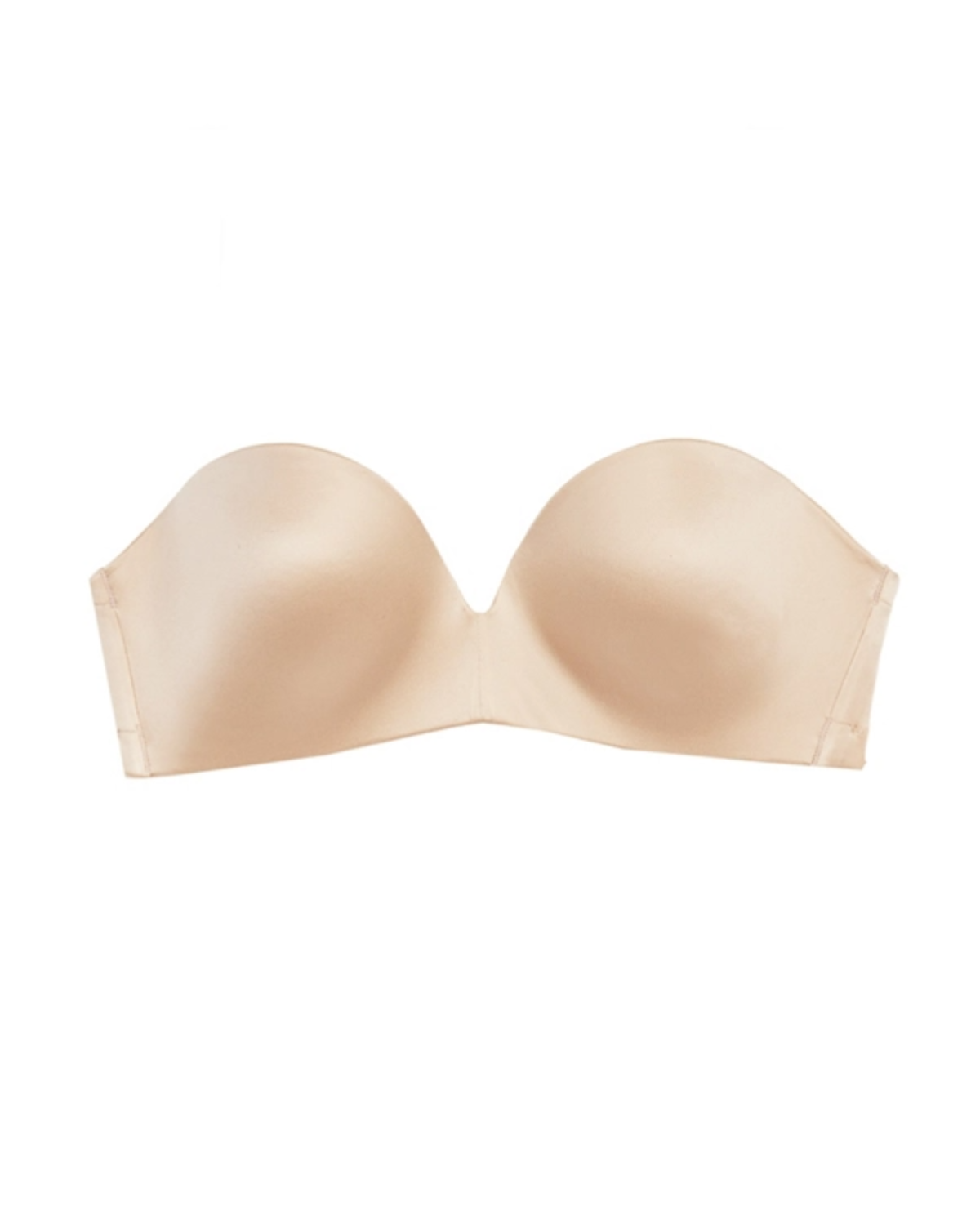 Flat lay of a molded wire-free strapless bra in black with detachable straps to wear multiple ways in beige