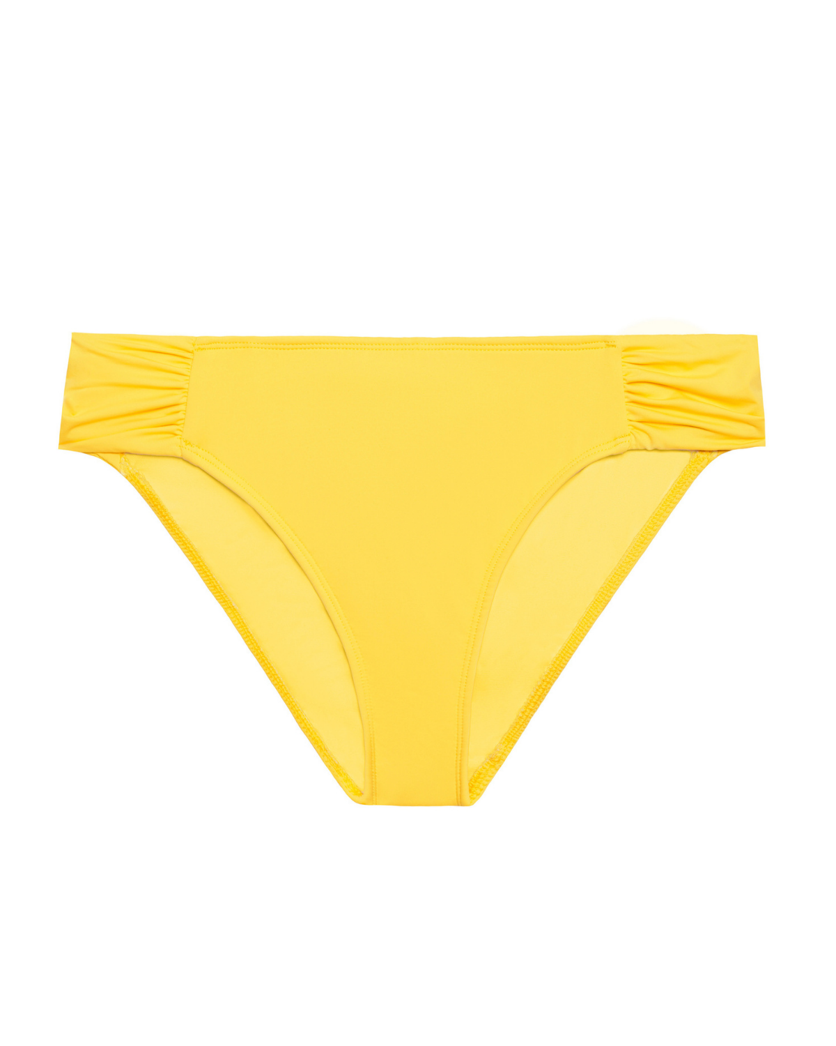 Flat lay of a tab side hipster bikini bottom in yellow