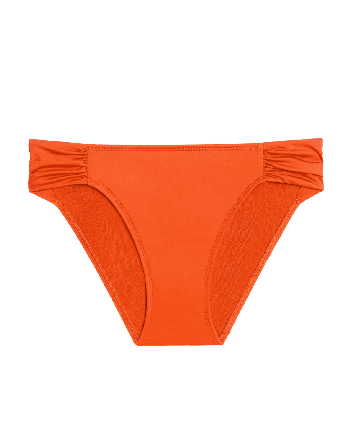 Flat lay of a tab side hipster bikini bottom in orange