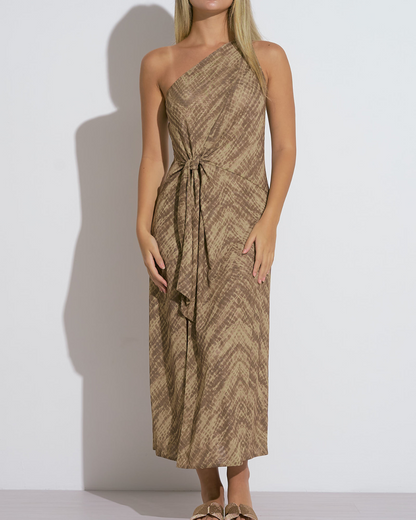 El Beige Print One Shoulder Dress S El Beige Print One Shoulder Dress S